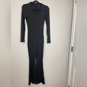 Shein Jumpsuit Womens XS/2 Black Ribbed Long Sleeve One Piece Catsuit Minimalist